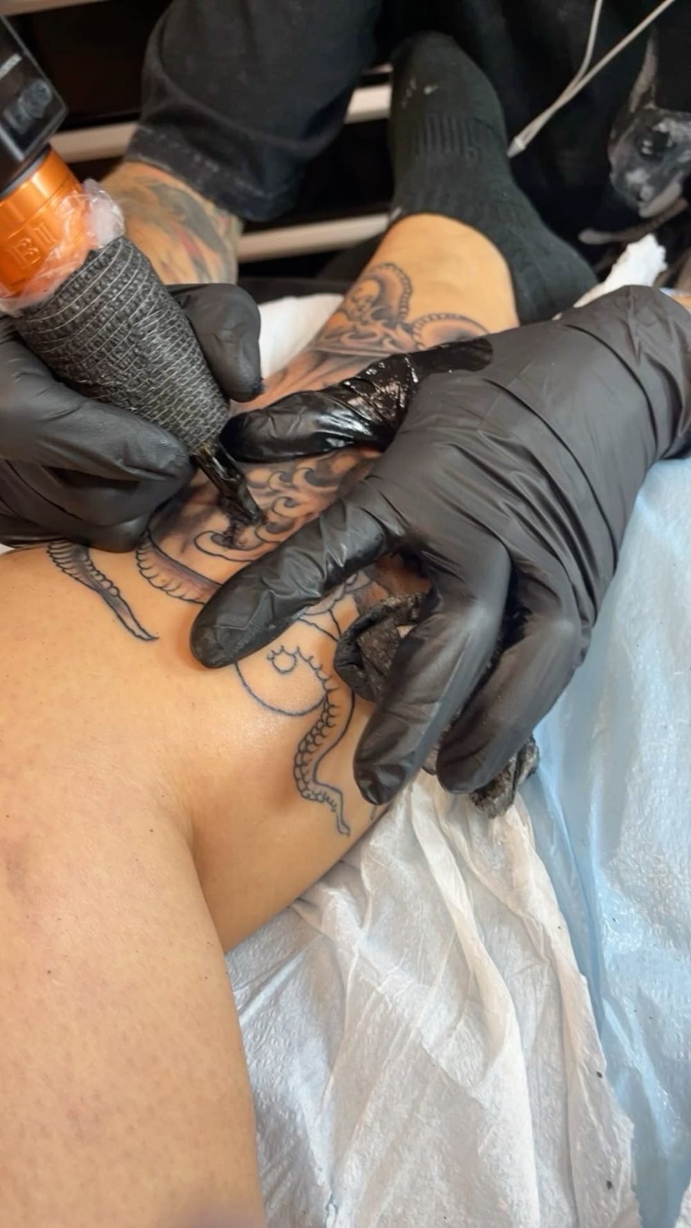 Custom Japanese-style tattoo in progress